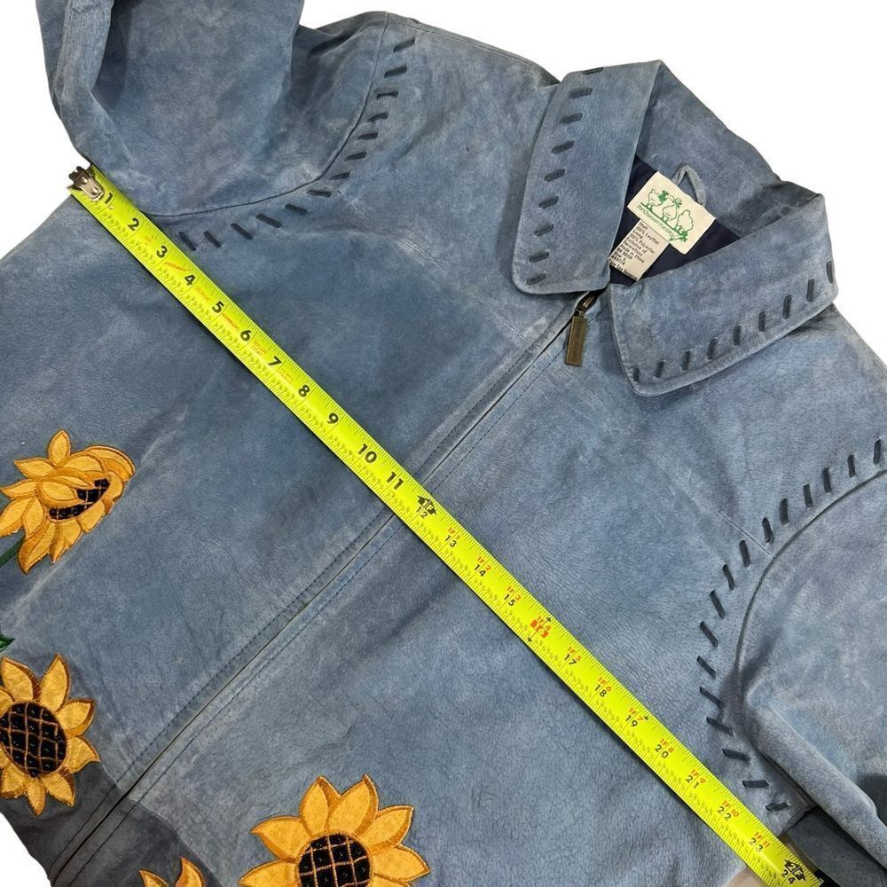 Quacker Factory blue suede Whipstitched Sunflower patchwork jacket - Picture 11 of 14